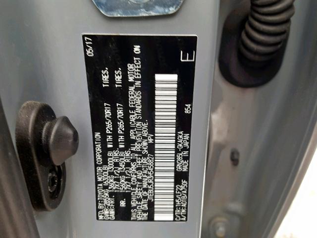 JTEBU5JR3H5458827 - 2017 TOYOTA 4RUNNER SR 灰色 照片 10