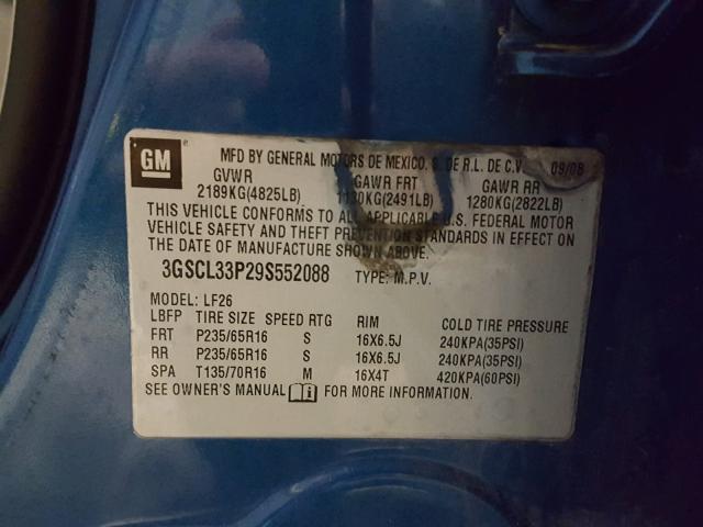 3GSCL33P29S552088 - 2009 SATURN VUE XE BLUE photo 10