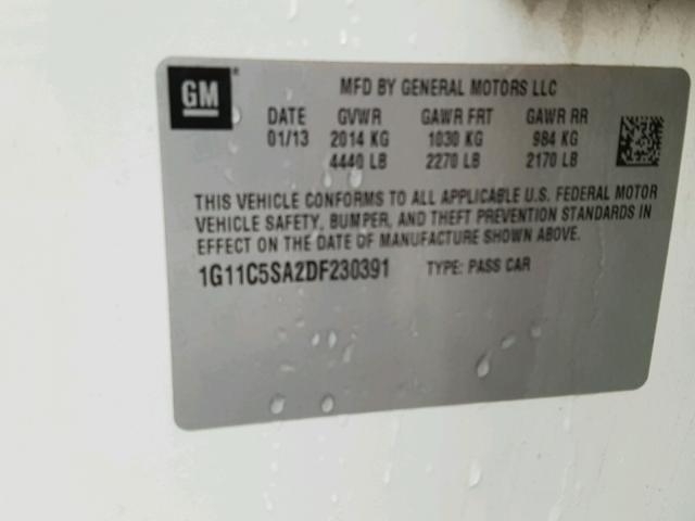 1G11C5SA2DF230391 - 2013 CHEVROLET MALIBU 1LT WHITE photo 10