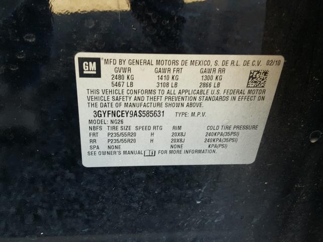 3GYFNCEY9AS585631 - 2010 CADILLAC SRX PREMIU BLACK photo 10