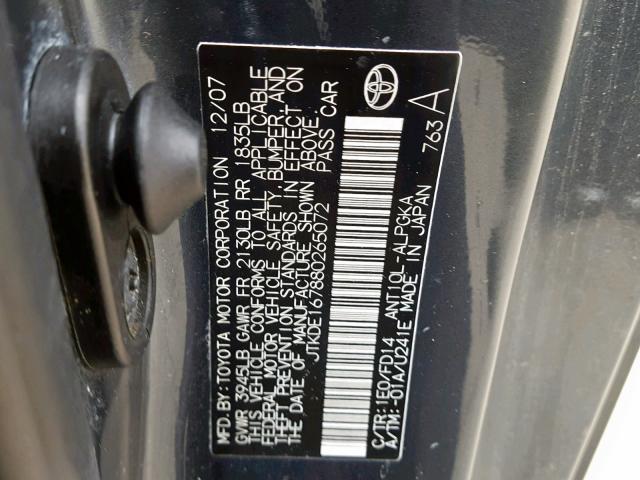 JTKDE167880265072 - 2008 TOYOTA SCION TC 石墨色 照片 10
