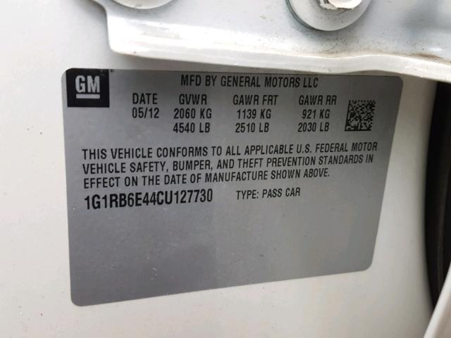 1G1RB6E44CU127730 - 2012 CHEVROLET VOLT WHITE photo 10