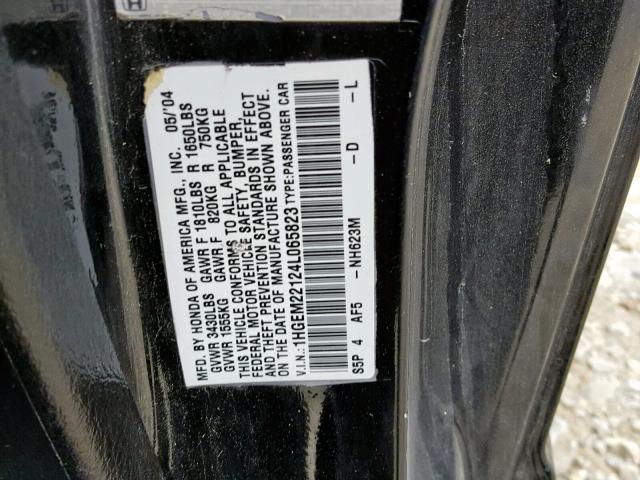 1HGEM22124L065823 - 2004 HONDA CIVIC DX V BLACK photo 10