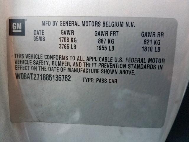 W08AT271885136762 - 2008 SATURN ASTRA XR SILVER photo 10