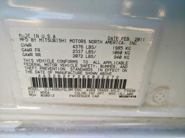 4A32B2FF2BE022272 - 2011 MITSUBISHI GALANT FE WHITE photo 10