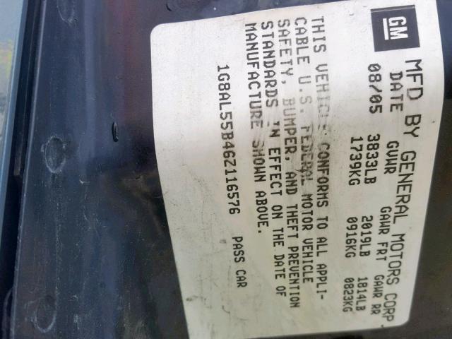 1G8AL55B46Z116576 - 2006 SATURN ION LEVEL GREEN photo 10