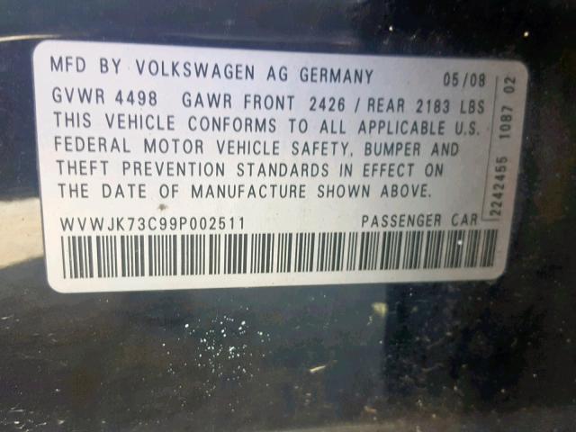 WVWJK73C99P002511 - 2009 VOLKSWAGEN PASSAT TUR BLACK photo 10