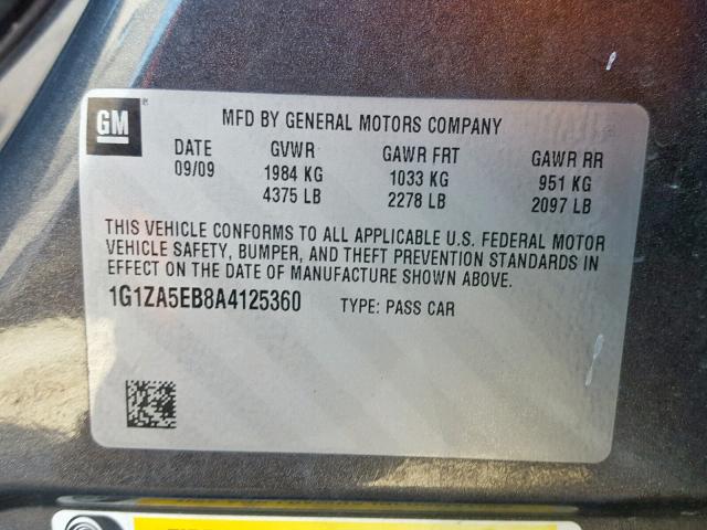 1G1ZA5EB8A4125360 - 2010 CHEVROLET MALIBU LS 灰色 照片 10