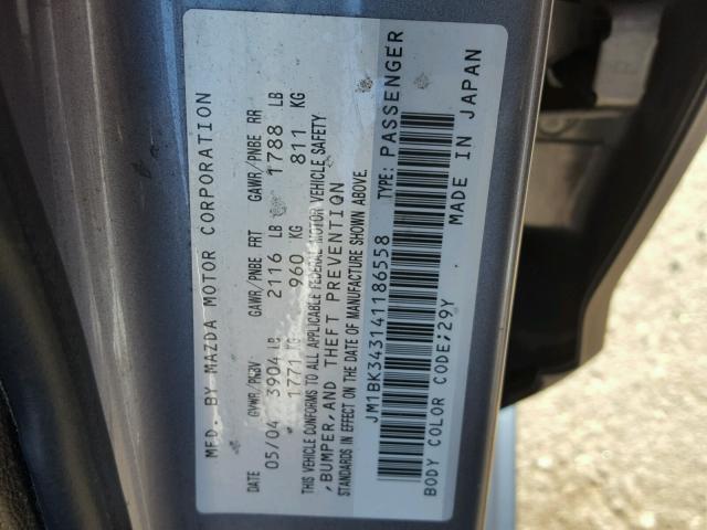 JM1BK343141186558 - 2004 MAZDA 3 HATCHBAC GRAY photo 10