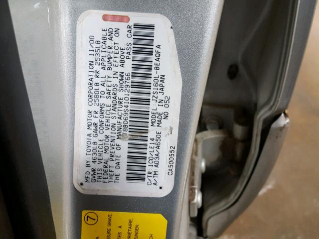 JT8BD69S410129766 - 2001 LEXUS GS 300 SILVER photo 10