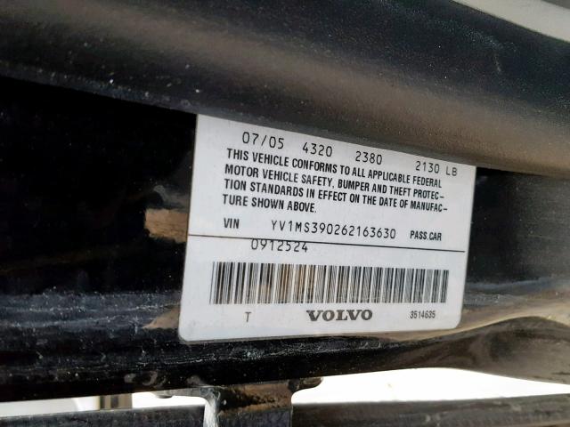 YV1MS390262163630 - 2006 VOLVO S40 2.4I BLACK photo 10