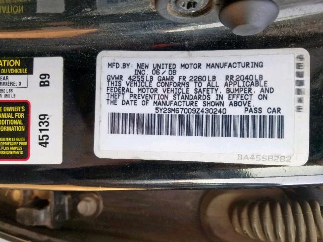 5Y2SM67009Z430240 - 2009 PONTIAC VIBE BLACK photo 10