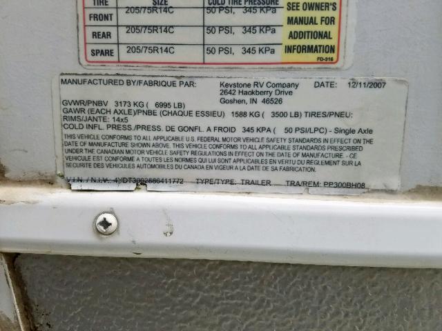 4YDT3002886411772 - 2008 KEYSTONE PASSPORT 白色 照片 10