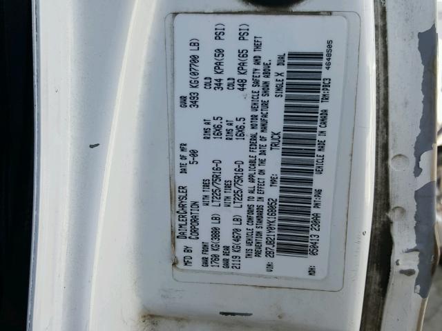 2B7JB21Y0YK168052 - 2000 DODGE RAM VAN B2 WHITE photo 10