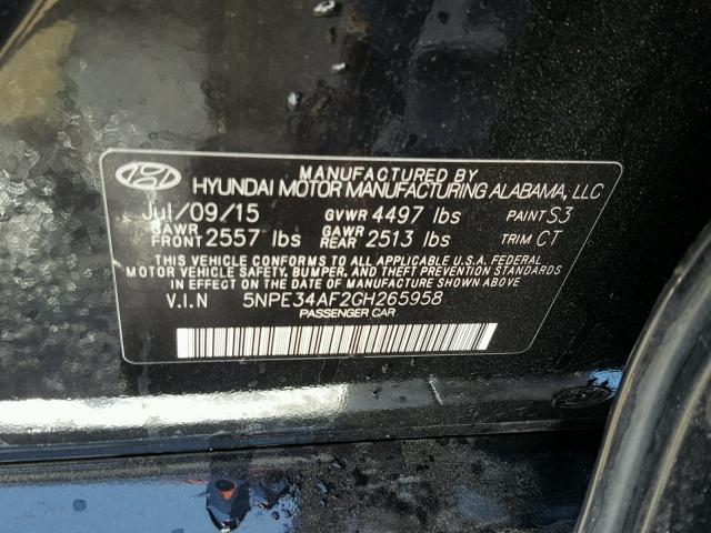 5NPE34AF2GH265958 - 2016 HYUNDAI SONATA SPO BLACK photo 10