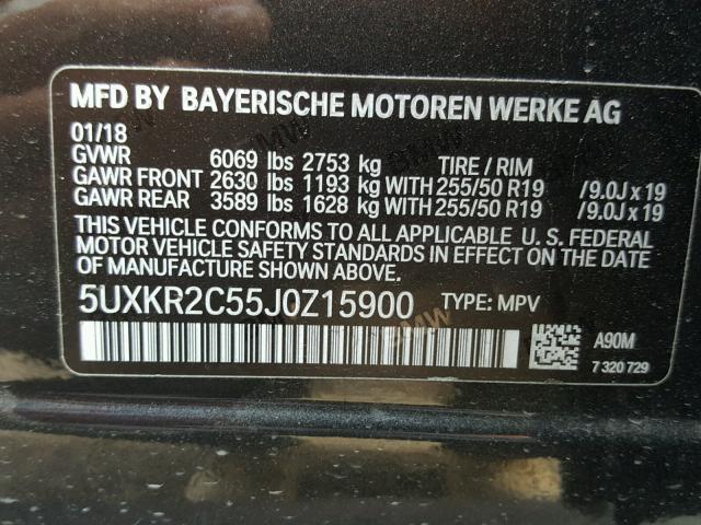 5UXKR2C55J0Z15900 - 2018 BMW X5 SDRIVE3 BLACK photo 10