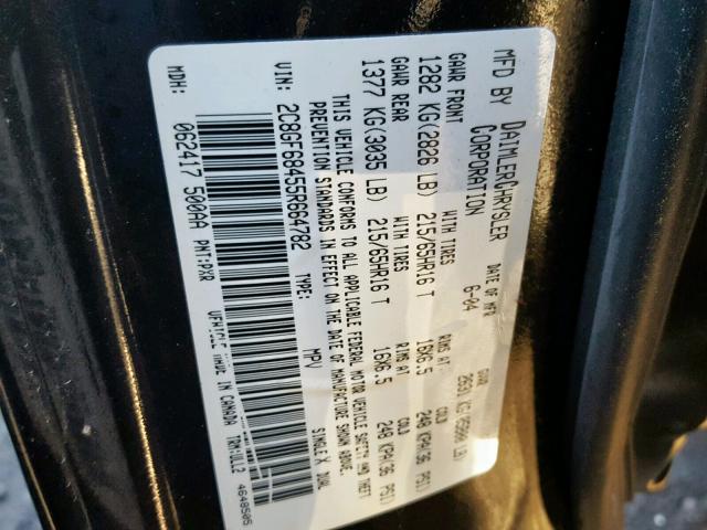 2C8GF68455R664782 - 2005 CHRYSLER PACIFICA T BLACK photo 10