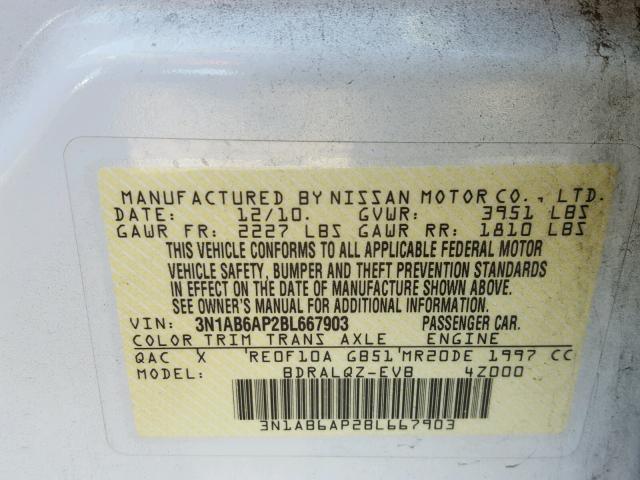 3N1AB6AP2BL667903 - 2011 NISSAN SENTRA 2.0 WHITE photo 10