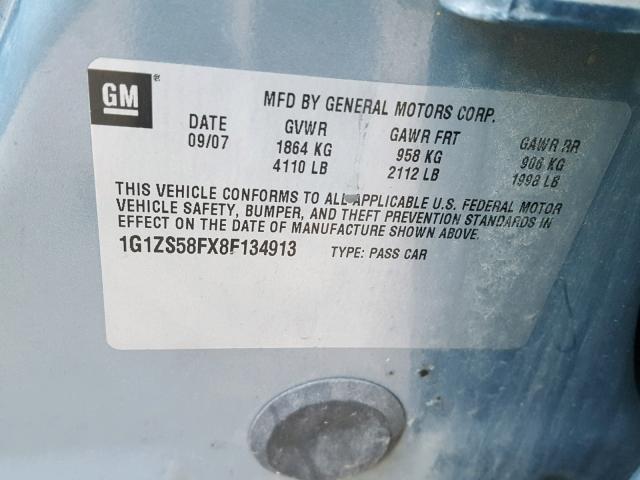 1G1ZS58FX8F134913 - 2008 CHEVROLET MALIBU LS ლურჯი ფოტო 10