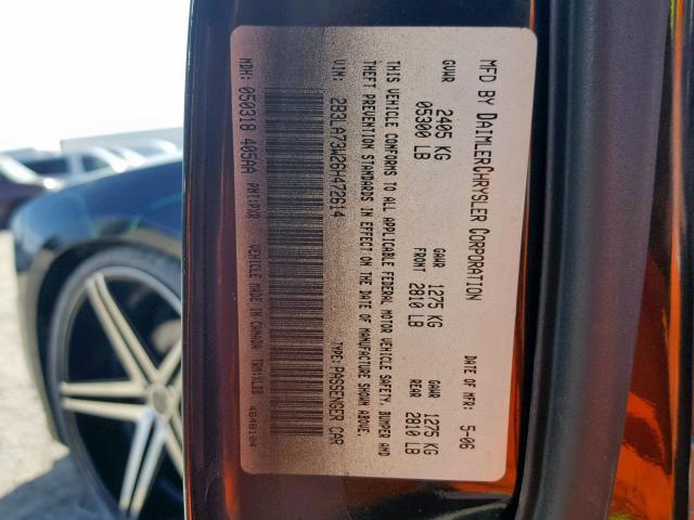 2B3LA73W26H472614 - 2006 DODGE CHARGER SR BLACK photo 10