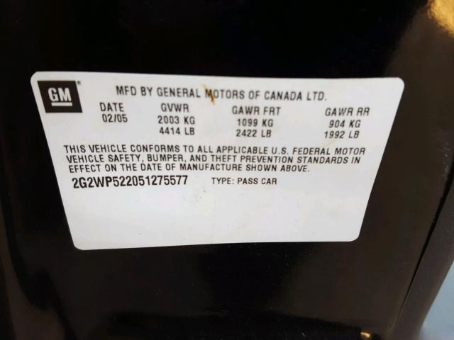 2G2WP522051275577 - 2005 PONTIAC GRAND PRIX Սև լուսանկար 10