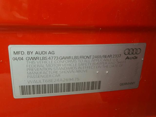 WAULT68E24A269475 - 2004 AUDI A4 3.0 QUA RED photo 10