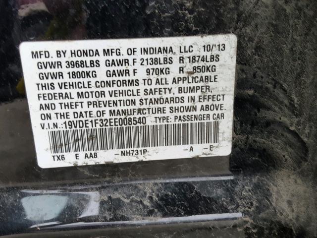 19VDE1F32EE008540 - 2014 ACURA ILX 20 BLACK photo 10