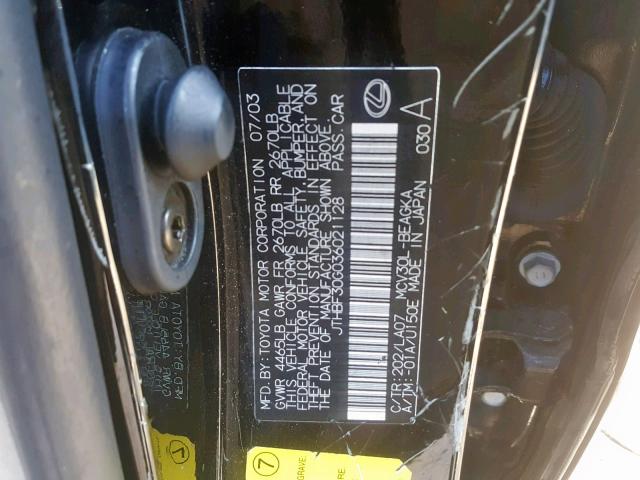 JTHBF30G036021128 - 2003 LEXUS ES 300 BLACK photo 10