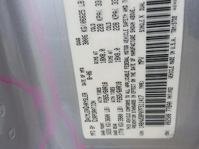 1A8HW58P07F511417 - 2007 CHRYSLER ASPEN LIMI SILVER photo 10