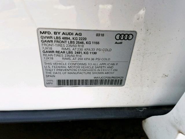 WA1JCCFS0JR029429 - 2018 AUDI Q3 PREMIUM WHITE photo 10