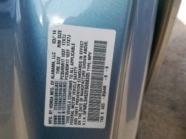 5FNRL5H62EB088305 - 2014 HONDA ODYSSEY EX BLUE photo 10