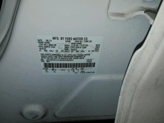 2FMDK3JC8DBA89953 - 2013 FORD EDGE SEL WHITE photo 10