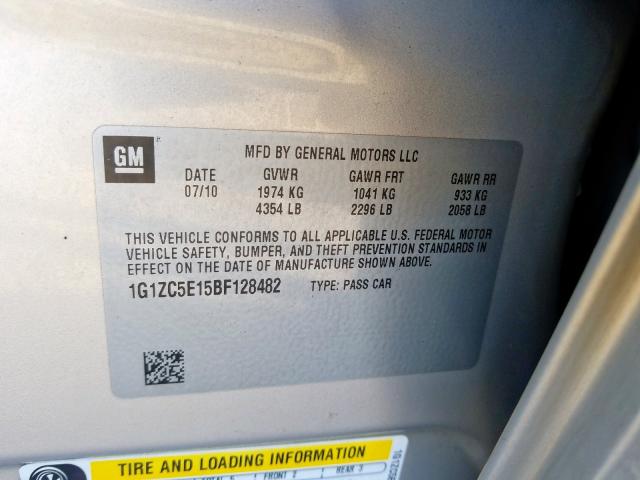 1G1ZC5E15BF128482 - 2011 CHEVROLET MALIBU 1LT GOLD photo 10