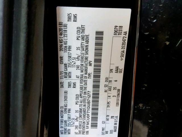 1FMCU0F71GUB71277 - 2016 FORD ESCAPE S BLACK photo 10