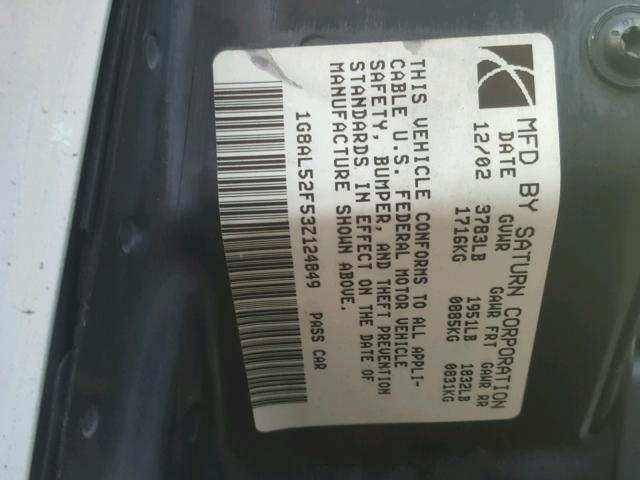 1G8AL52F53Z124849 - 2003 SATURN ION LEVEL WHITE photo 10