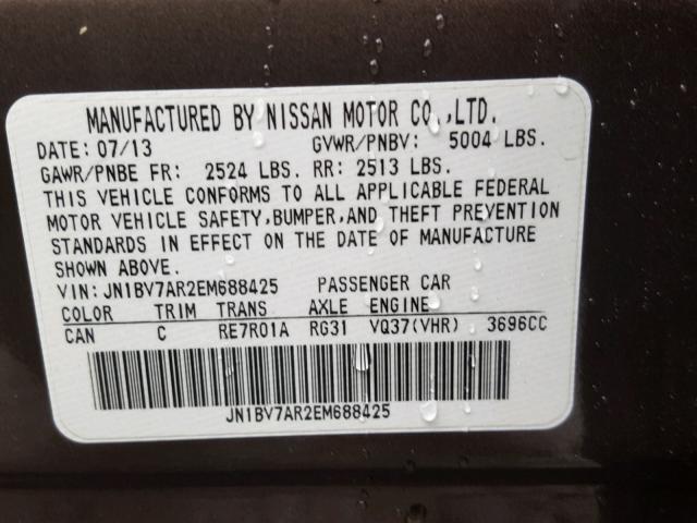 JN1BV7AR2EM688425 - 2014 INFINITI Q50 BASE BROWN photo 10