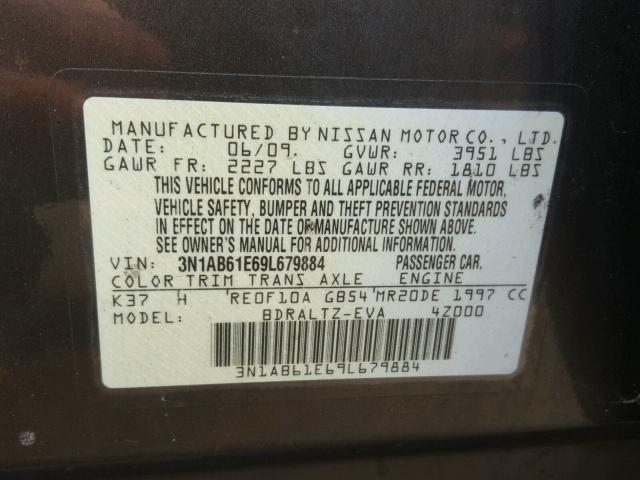 3N1AB61E69L679884 - 2009 NISSAN SENTRA 2.0 GRAY photo 10