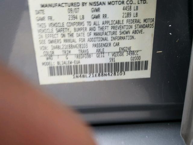 1N4BL21E88N428103 - 2008 NISSAN ALTIMA 3.5 SILVER photo 10