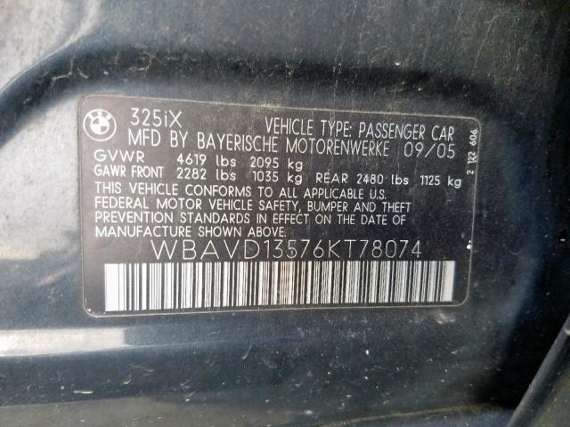 WBAVD13576KT78074 - 2006 BMW 325 XI BLACK photo 10