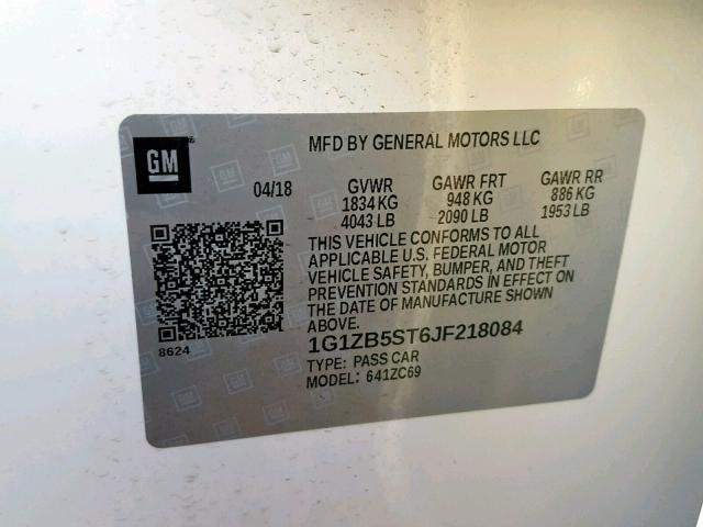 1G1ZB5ST6JF218084 - 2018 CHEVROLET MALIBU LS თეთრი ფოტო 10