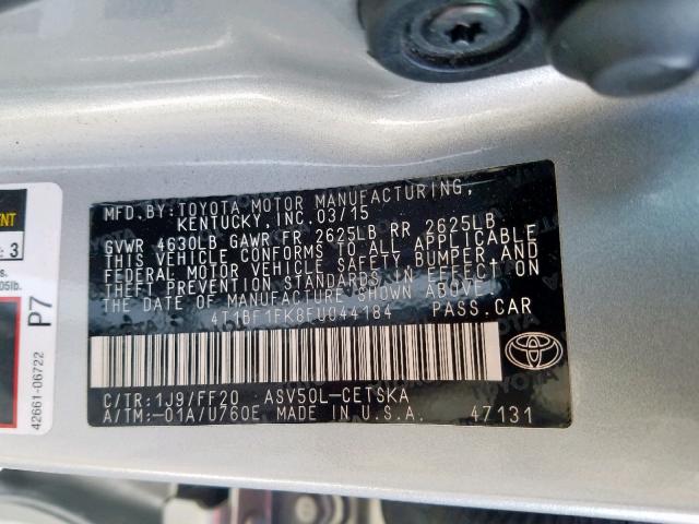 4T1BF1FK8FU044184 - 2015 TOYOTA CAMRY LE SILVER photo 10