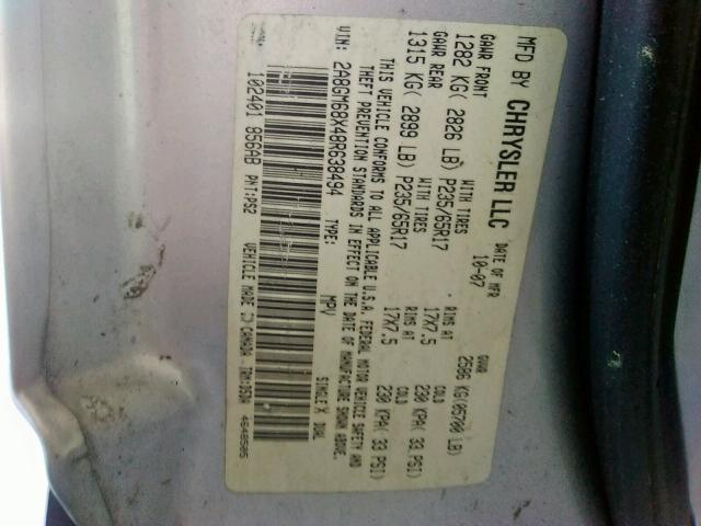 2A8GM68X48R638494 - 2008 CHRYSLER PACIFICA T GRAY photo 10