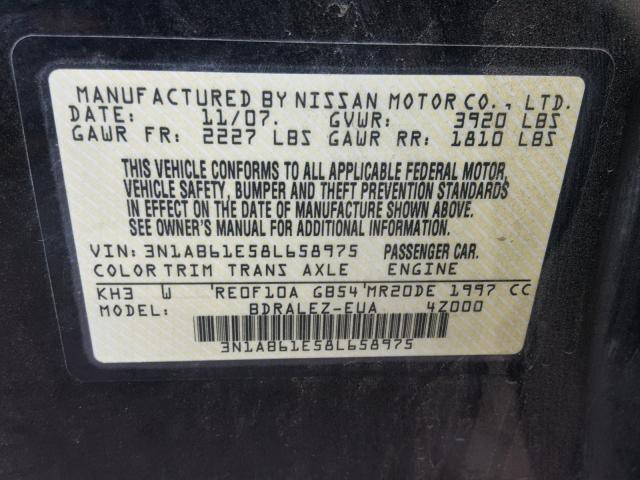 3N1AB61E58L658975 - 2008 NISSAN SENTRA 2.0 BLACK photo 10