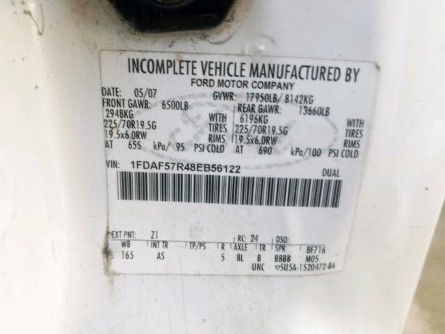 1FDAF57R48EB56122 - 2008 FORD F550 SUPER WHITE photo 10