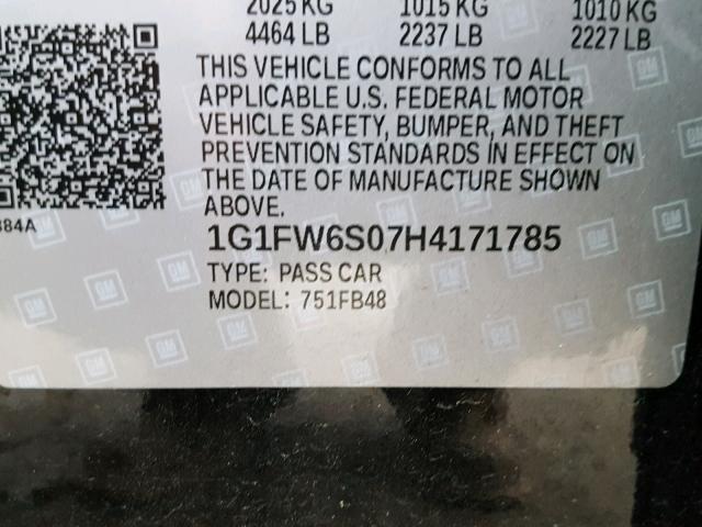 1G1FW6S07H4171785 - 2017 CHEVROLET BOLT EV LT BLACK photo 10