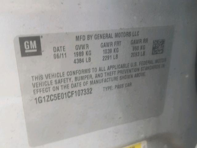 1G1ZC5E01CF107332 - 2012 CHEVROLET MALIBU 1LT SILVER photo 10