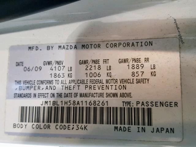 JM1BL1H58A1168261 - 2010 MAZDA 3 S WHITE photo 10