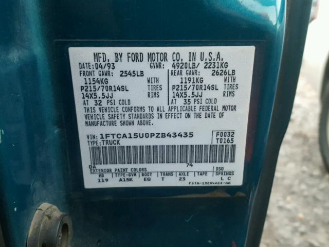 1FTCA15U0PZB43435 - 1993 FORD AEROSTAR GREEN photo 10