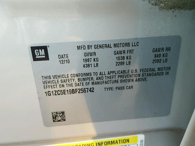 1G1ZC5E19BF256742 - 2011 CHEVROLET MALIBU 1LT GRAY photo 10