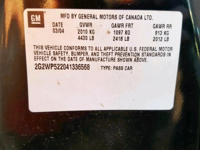 2G2WP522041336568 - 2004 PONTIAC GRAND PRIX BLACK photo 10